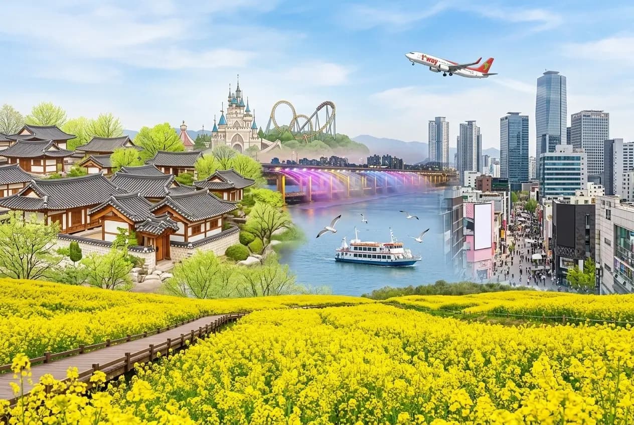 【韓國首爾】漢江金黃油菜花海・愛寶樂園・頂級汗蒸幕體驗・月尾島海鷗船｜全程無自理餐